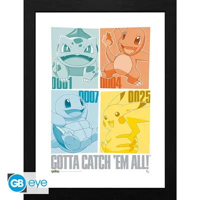 Pokemon: Framed Print - Pikachu & Kanto Starters (30x40cm)